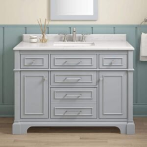 Melpark 48 in. Single Sink Dove Gray Bath Vanity with White Engineered Marble Top (Assembled)