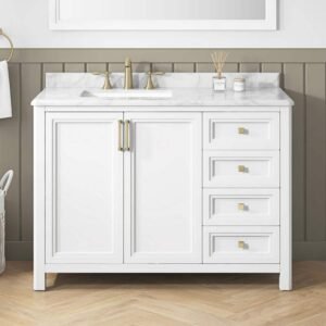 Sandon 48 in. Single Sink White Bath Vanity with Carrara Marble Top (Assembled)