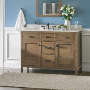 Stanhope 49 in. Single Sink Reclaimed Oak Bath Vanity with Crystal White Engineered Stone Top (Assembled)