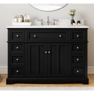 Fremont 49 in. Single Sink Black Bath Vanity with White Engineered Marble Top (Assembled)