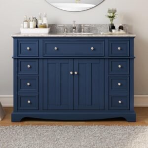 Fremont 49 in. Single Sink Navy Blue Bath Vanity with Grey Granite Top (Assembled)