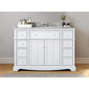 Fremont 49 in. Single Sink White Bath Vanity with Grey Granite Top (Assembled)