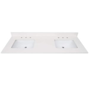 61 in. W x 22 in D Quartz White Rectangular Double Sink Vanity Top in Warm White