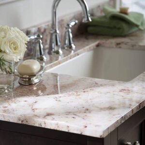 49 in. W x 22 in. D Ceramic White Rectangular Single Sink Vanity Top in Rustic Gold