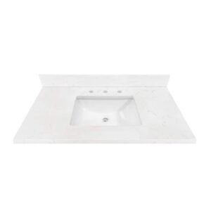 43 in. W x 22 in D Quartz White Rectangular Single Sink Vanity Top in Carrara White