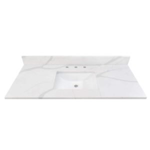 49 in. W x 22 in D Quartz White Rectangular Single Sink Vanity Top in Statuario White