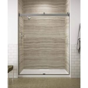 Levity 56-60 in. W x 74 in. H Frameless Sliding Shower Door in Silver with Blade Handles