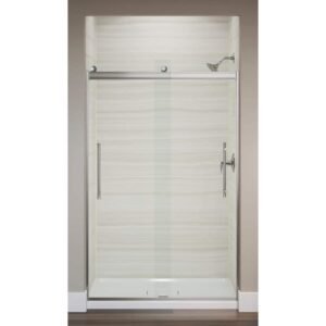 Elmbrook 44-48 in. W x 74 in. H Sliding Frameless Shower Door in Anodized Brushed Nickel with Crystal Clear Glass