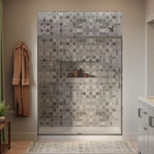 Setra 57-60 in. W x 71 in. H Frameless Sliding Shower Door in Brushed Nickel with 1/4 in. Thick Crystal Clear Glass