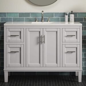 Chesil 48in. Single Sink Freestanding Atmos Grey Bath Vanity with Bianco Bella Quartz Top Assembled