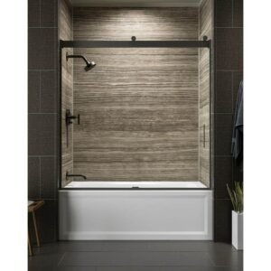 Levity 56-60 in. W x 62 in. H Frameless Sliding Tub Door in Anodized Dark Bronze