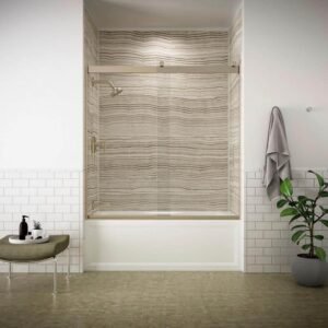 Levity 56-60 in. x 60 in. Semi-Frameless Sliding Tub Door in Bronze with Handle