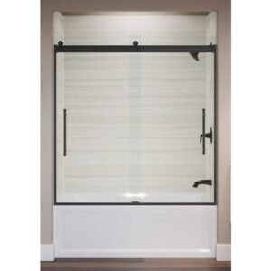Elmbrook 55-60 in. W x 62 in. H Sliding Frameless Bathtub Door in Matte Black with Crystal Clear Glass