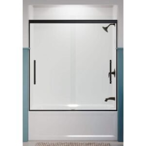 Pleat 55-60 in. x 64 in. Frameless Sliding Bathtub Door in Matte Black with Crystal Clear Glass