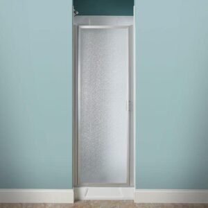 24 in. x 64 in. Framed Pivot Shower Door Kit in Silver with Pebbled Glass