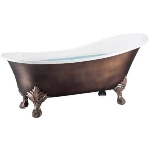69 in. Acrylic Double Slipper Clawfoot Non-Whirlpool Bathtub in Matte Antique Brass
