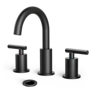 8 in. Widespread Double Handle High-Arc Bathroom Faucet with Metal Pop-up Drain Lead-Free in Matte Black