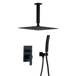 1-Spray Patterns with 2.5 GPM 12 in. Ceiling Mount Dual Shower Heads with Pressure Balance Valve in Matte Black