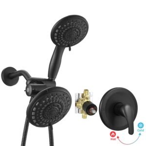 Single-Handle 6-Spray Dual Shower Faucet Set Trim Kit 1.8 GPM with Valve and Filtered Handheld Shower Head in. Black