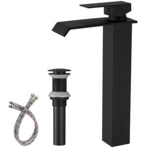 Waterfall Single Hole Single Handle Bathroom Vessel Sink Faucet in Matte Black