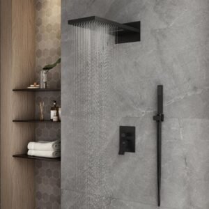 1-Spray Patterns with 2.5 GPM 22 in. Wall Mount Dual Shower Heads in Spot Resist Matte Black (Valve Included)