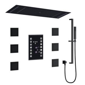 6-Spray Ceiling Mount Handheld Shower Head LED and Music Shower Systems 2.5 GPM in Matte Black