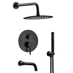 Double Handles 3-Spray 10 in. Wall Mount Shower Head Tub and Shower Faucet in Matte Black (Valve Included)