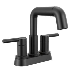 Nicoli 4 in. Centerset Double Handle Pull-Down Spout Bathroom Faucet in Matte Black