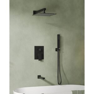1-Handle 3-Spray Wall Mount Tub and Shower Faucet with 10 in. Rain Shower Head in Matte Black (Valve Included)