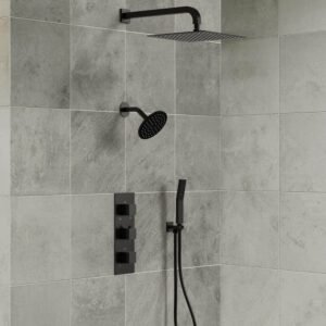 5-Spray Square 12 in. Rain Wall Mount Shower System with 6 in. Shower Head Handheld shower in Matte Black 2.5 GPM