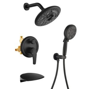 Wall Mount Single-Handle 9-Spray Tub and Shower Faucet with 8 in. Shower Head in Matte Black (Valve Included)