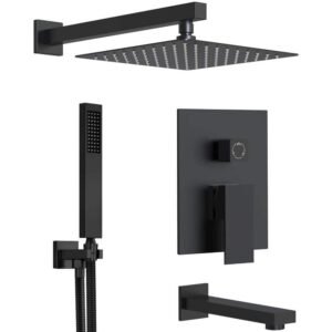 Pressure Balance Single Handle 3-Spray Wall Mount 10 in. Tub and Shower Faucet 2.5 GPM in. Matte Black Valve Included