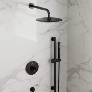 Dual 2-Spray Wall Mount 10 in. Shower Faucet 2.5 GPM with Pressure Balance, Slide Bar in Matte Black Valve Included