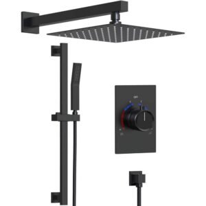 ClassicRain Dual 2-Spray Wall Mount 10 in. Fixed and Handheld Shower Head 2.5 GPM in Matte Black Valve Included