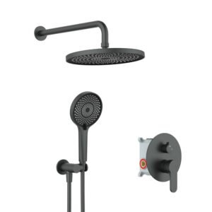 Single Handle 3 Spray 10 in. Round Shower Faucet Rain Shower Head 1.8 GPM with Adjustable Flow Rate in Matte Black