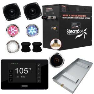 Black Series 12kW Steam Bath Generator with Wireless Control Bluetooth/Wifi Operation and Auto Drain in Matte Black