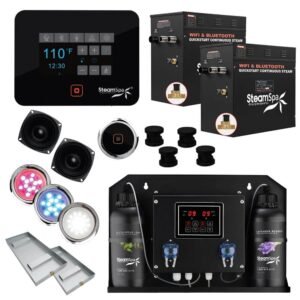 Black Series 24kW Steam Bath Generator with Wireless Control Bluetooth/Wifi Operation and Auto Drain in Matte Black