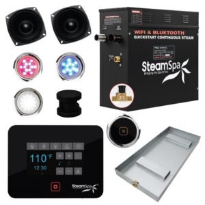 Black Series 4.5kW Steam Bath Generator with Continuous Steam Plus Quick Start Tech and Auto Drain in Matte Black