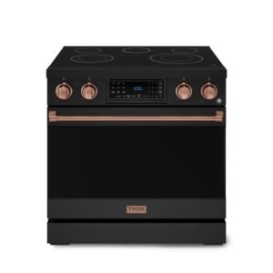 Gordon Ramsay Series 36 in. 5-Burner Elements Freestanding Electric Range in Black/Rose Gold with Conv. and Air Fryer