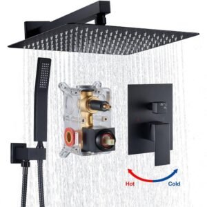 Rainfull Single-Handle 1-Spray Square Shower Faucet in Matte Black Valve Included