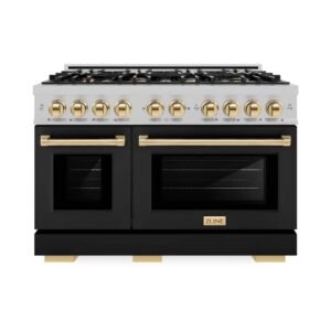 Select 48 in. 8-Burner Dual Fuel Range w/ Double Oven in Fingerprint Resistant Stainless Steel, Matte Black and Gold