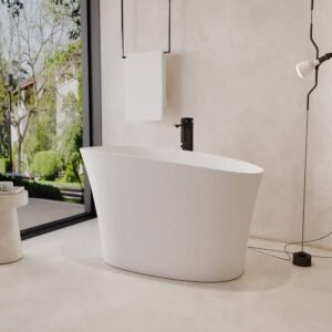 51 in. x 27.6 in. Freestanding Stone Resin Solid Surface Japanese Soaking Bathtub in Matte White with Seat