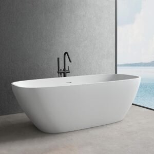 Milan 67 in. x 30 in. Stone Resin Solid Surface Matte Flatbottom Freestanding Soaking Bathtub in White