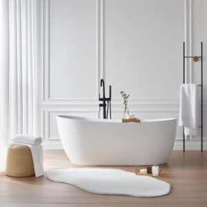 Moray 71 in. x 33 in. Solid Surface Stone Resin Flat bottom Freestanding Bathtub Soaking Bathtub in Matte White