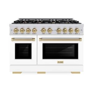 Select 48 in. 8-Burner Dual Fuel Range with Double Oven in Stainless Steel, Matte White, and Champagne Bronze