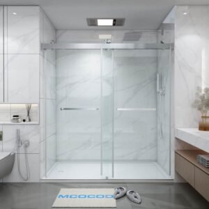 66-72.75 in. W x 76 in. H Double Sliding Frameless Soft Close Shower Door in Brushed Nickel with 3/8 in. Clear Glass