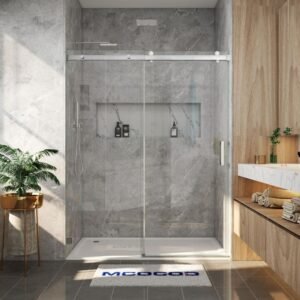 56-60.5 in. W x 76 in. H Single Sliding Frameless Soft Close Shower Door in Brushed Nickel with 3/8 in. Clear Glass
