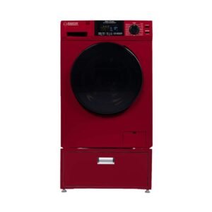1.62 cu. ft. 110-Volt Vented/Ventless Sani Washer Dryer Combo Pet Cycle Plus Pedestal in Merlot