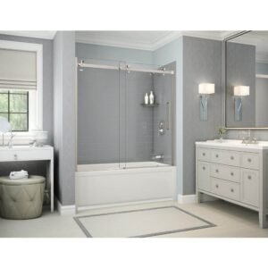 Utile Metro 32 in. x 60 in. x 81 in. Bath and Shower Combo in Ash Grey, New Town Right Drain, Halo Door Brushed Nickel