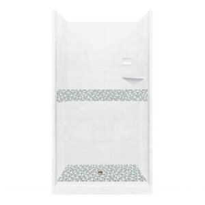 Del Mar 54 in. L x 36 in. W x 80 in. H Center Drain Alcove Shower Kit with Shower Wall and Shower Pan in Natural Buff